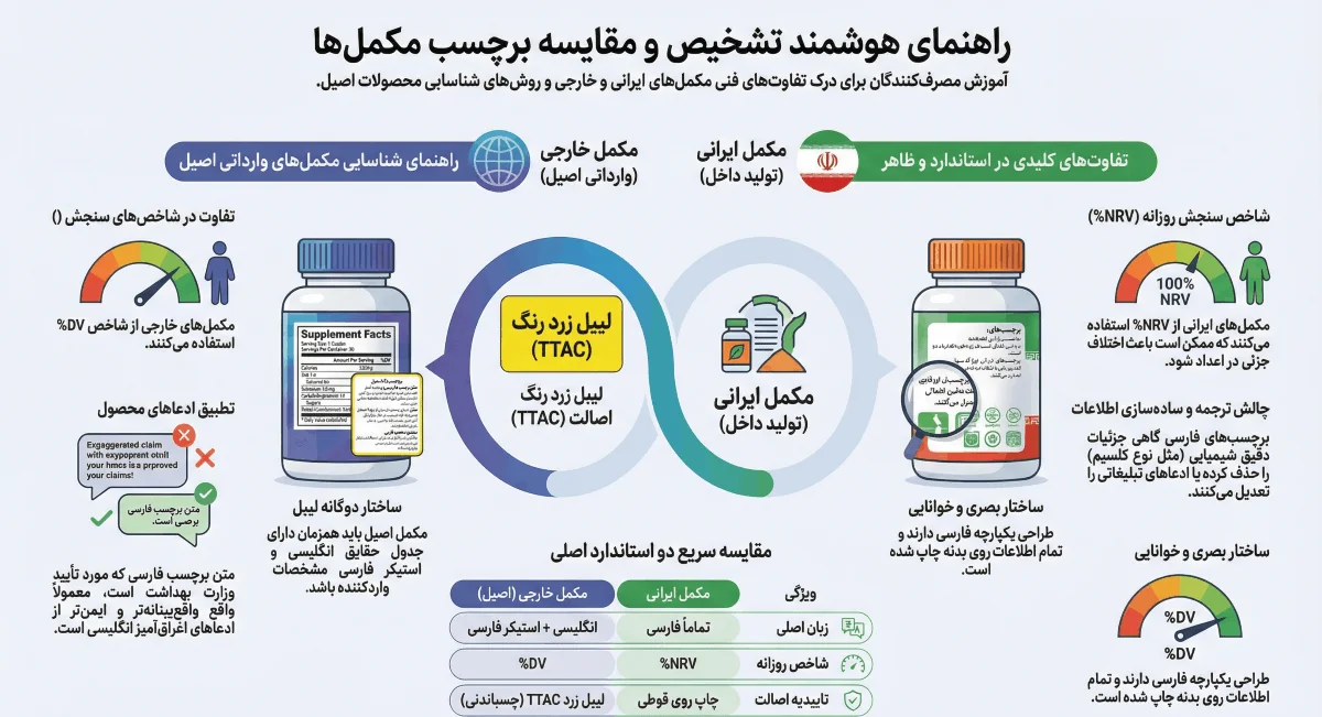 مقایسه برچسب مکمل های ایرانی و خارجی