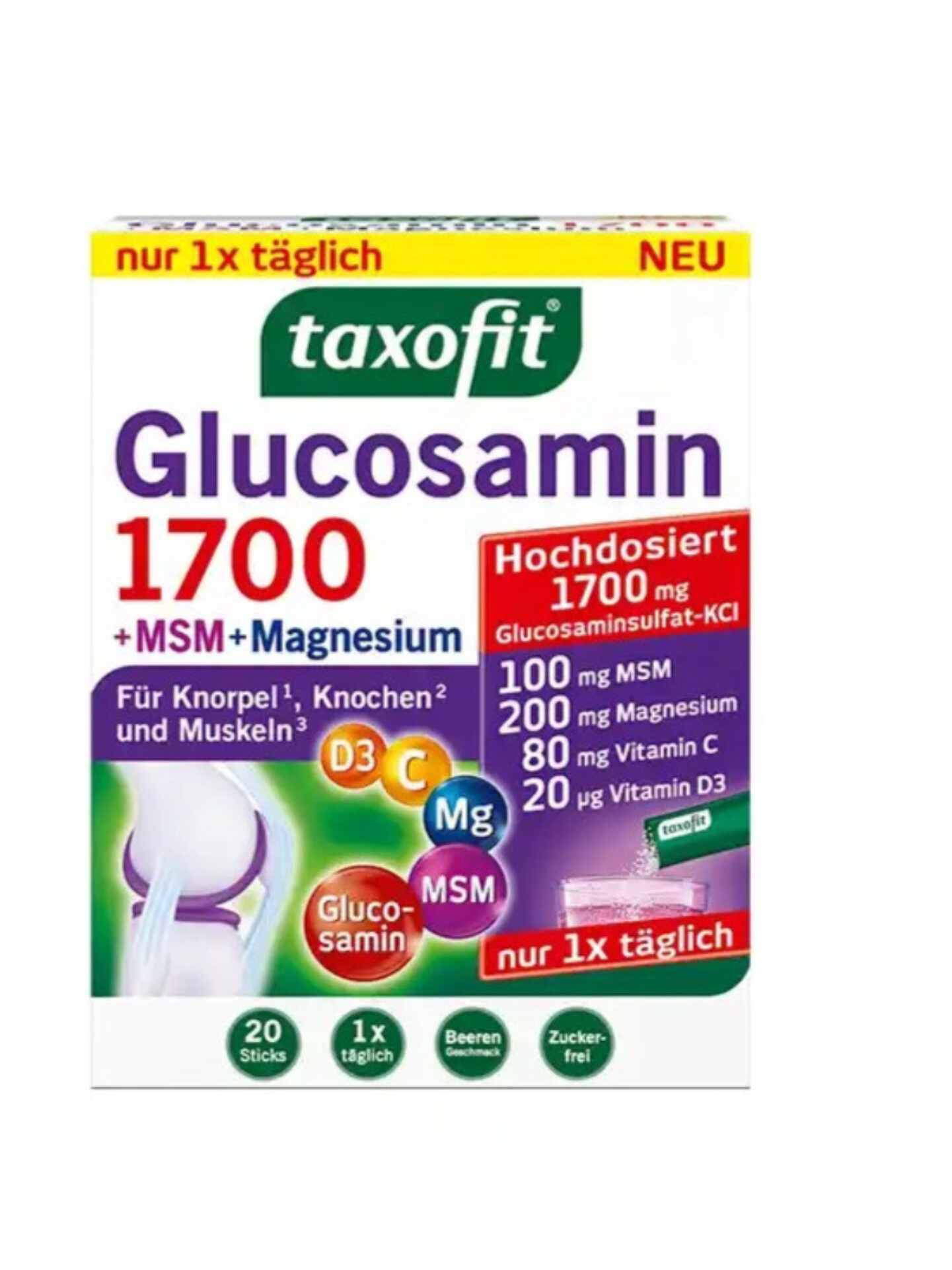 گلوکزامین پودری1700 + MSM + منیزیم تاکسوفیت 20عددی Taxofit